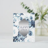 Invitation Carte Postale Bleu Blanc Argent Hiver Mariage Elégant RSVP (Debout devant)