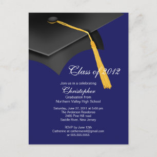 Invitation Carte Postale Bleu blanc Grad Casquette de la fête de graduation