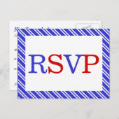 Invitation Carte Postale Bleu blanc rouge rayures RSVP (Devant / Derrière)