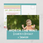 Invitation Carte Postale Bleu Bright Moderne Stripes Adoption Annonces (Devant / Derrière)