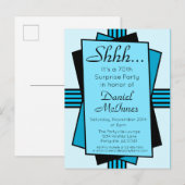 Invitation Carte Postale Bleu clair Art déco 70e anniversaire de la Surpris (Devant / Derrière)