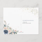 Invitation Carte Postale Bleu clair bleu clair rose or floral RSVP (Dos)