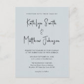 Invitation Carte Postale Bleu Dusté Script Moderne Tout en un Mariage simpl (Devant)