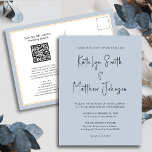 Invitation Carte Postale Bleu Dusté Script Moderne Tout en un Mariage simpl<br><div class="desc">Script Moderne Bleu Dusty Tout En Une Simple Carte De Faire-part de mariage Minimaliste. Célébrez votre journée spéciale avec cette belle et élégante carte de faire-part de mariage pour embellir votre occasion spéciale. Tous les textes sont pré-arrangés pour que vous personnalisiez facilement et rapidement avec vos propres détails. Si vous...</div>