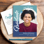 Invitation Carte Postale Bleu Enregistrer la date Graduation Photo Bold Arc