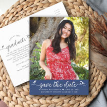 Bleu Enregistrer la date Graduation Photo Script C