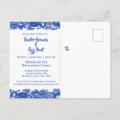 Invitation Carte Postale Bleu et blanc Lapin de Pâques Brunch Chasse aux oe (Dos)