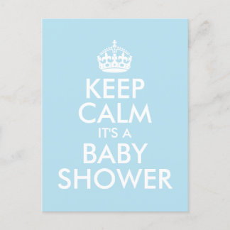 INVITATION CARTE POSTALE BLEU GARDER CALME C'EST UN BABY SHOWER