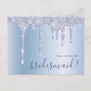 Invitation Carte Postale Bleu gouttes de parties scintillant serez-vous ma 