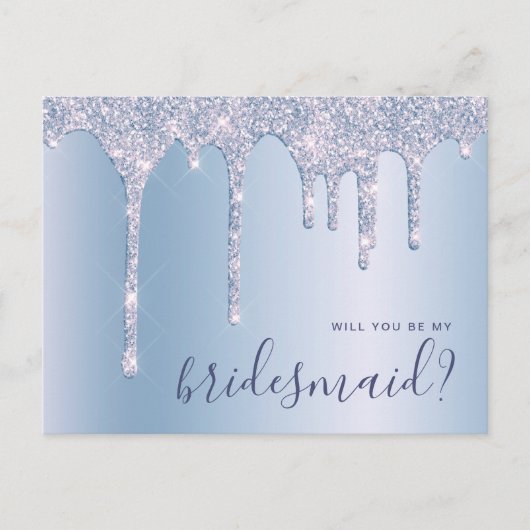 Invitation Carte Postale Bleu gouttes de parties scintillant serez-vous ma (Devant)