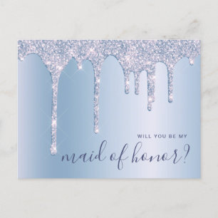 Invitation Carte Postale Bleu gouttes de parties scintillant serez-vous ma 