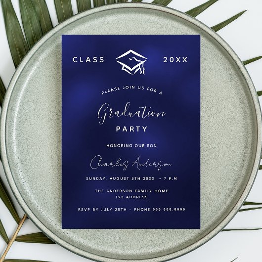 Invitation Carte Postale Bleu marine Bleu blanc simple 2023