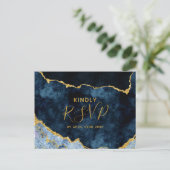 Invitation Carte Postale Bleu Nuit Or Feuille d'Agate Mariage Choix de Repa (Debout devant)
