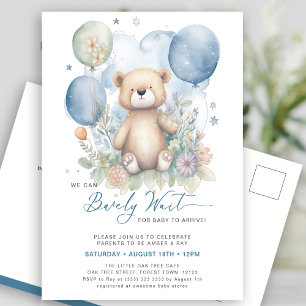 Invitation Carte Postale Bleu On Peut Attendre De Mignons Baby showers Garç