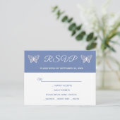 Invitation Carte Postale Bleu RSVP Butterflies Mariage (Debout devant)