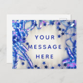 Invitation Carte Postale Bleu Ruban et Stars Confetti Blank Message (Devant / Derrière)