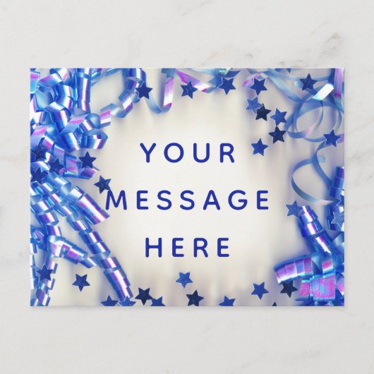 Invitation Carte Postale Bleu Ruban et Stars Confetti Blank Message (Devant)