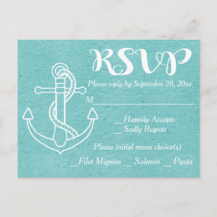 Invitation Carte Postale Bleu Turquoise Ancre de Navire RSVP Nautical