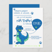 Invitation Carte Postale Bleu Vert Dinosaure Thématique Anniversaire (Devant / Derrière)