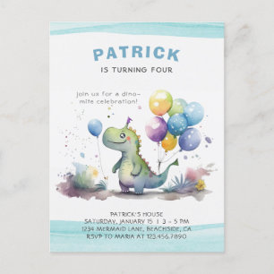 Invitation Carte Postale Blue Dinosaur Garçon Aquarelle Anniversaire
