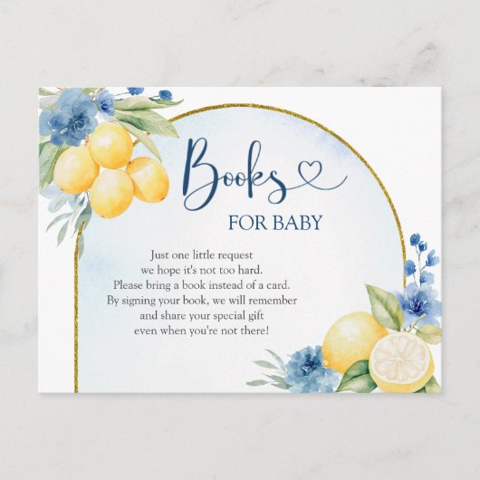 Invitation Carte Postale Blue Floral Lemon Main Squeeze Livres pour bébé (Devant)