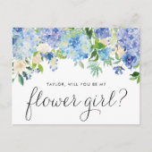 Invitation Carte Postale Blue Hydrangea et ivoire Rose Garland Flower Girl (Devant)