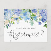 Invitation Carte Postale Blue Hydrangea et Ivory Rose Bridesmaid Propositio (Devant)