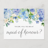 Invitation Carte Postale Blue Hydrangea et le Rose ivoire Maid of Honor (Devant)