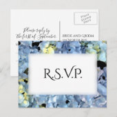 Invitation Carte Postale Blue Hydrangea Frame Wedding Réponse RSVP (Devant / Derrière)