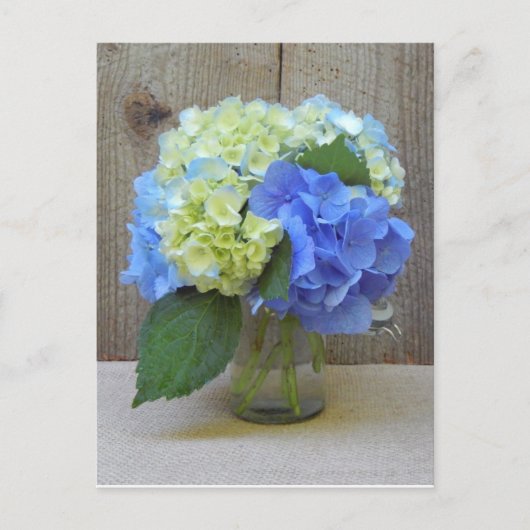 Invitation Carte Postale Blue Hydrangeas Mason Jar Mature Anniversaire (Devant)