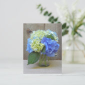 Invitation Carte Postale Blue Hydrangeas Mason Jar Mature Anniversaire (Debout devant)