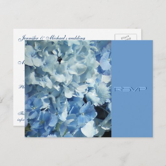 Invitation Carte Postale Blue Hydrangeas Wedding RSVP (Devant / Derrière)