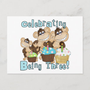 Invitation Carte Postale Blue Party Monkeys 3e anniversaire T-shirts et cad