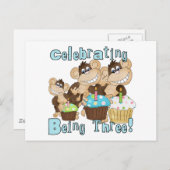 Invitation Carte Postale Blue Party Monkeys 3e anniversaire T-shirts et cad (Devant / Derrière)