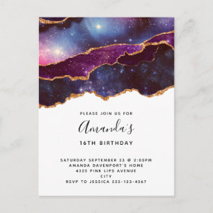 Invitation Carte Postale Blue & Purple Space & Stars Moderne Anniversaire