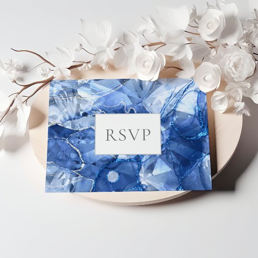 Invitation Carte Postale Blue Sapphire Gemstone Wedding RSVP