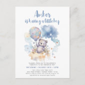 Invitation Carte Postale Blue Teddy Bear Balloon mignonne Baby shower garço (Devant)