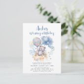 Invitation Carte Postale Blue Teddy Bear Balloon mignonne Baby shower garço (Debout devant)