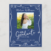Invitation Carte Postale Blue White Doodles Graduation Save the Date Photo (Devant)