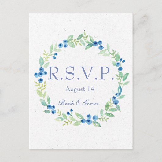 Invitation Carte Postale Blueberry Midsummer Rustic Berry Wedding RSVP (Devant)