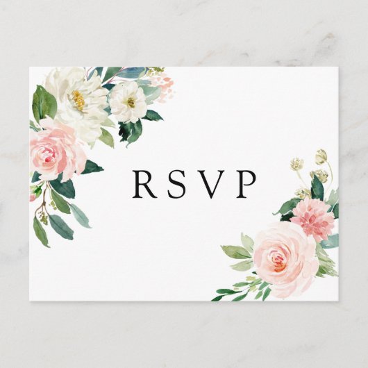 Invitation Carte Postale Blush Fleur Blanche RSVP Mariage (Devant)