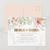 Invitation Carte Postale Blush Floral & Gold Brunch & Fête des mariées Bubb (Devant / Derrière)