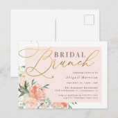 Invitation Carte Postale Blush & Gold Script Floral Bridal Brunch (Devant / Derrière)