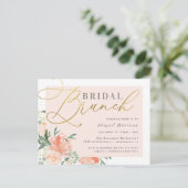 Invitation Carte Postale Blush & Gold Script Floral Bridal Brunch (Debout devant)