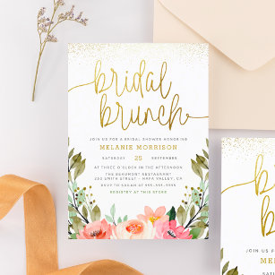 Invitation Carte Postale Blush Pink Gold Brich Brunch Fête des mariées flor