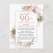 Invitation Carte Postale Blush Pink Gold Floral 90e fête d'anniversaire (Devant)