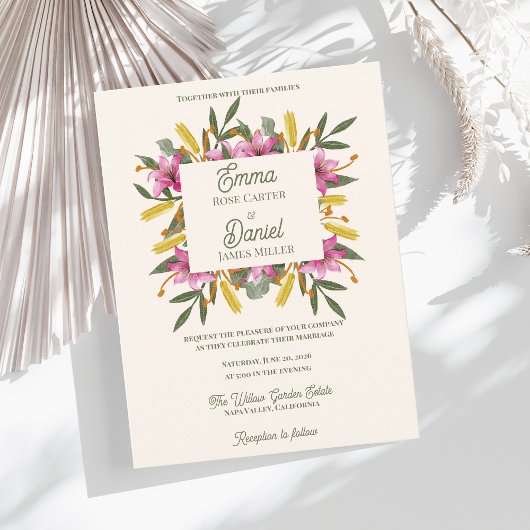Invitation Carte Postale Blush Pink Lily Romantic Botanical Wedding