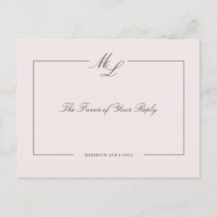 Invitation Carte Postale Blush Pink Vintage Floral Mariage Monogramme Répon