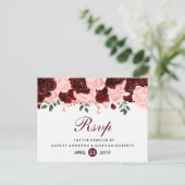 Invitation Carte Postale Blush rose Bourgogne Fleurs mariage RSVP (Debout devant)