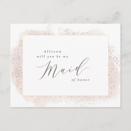 INVITATION CARTE POSTALE BLUSH TOUCH MAID OF HONOR POSTCARD. (Devant)